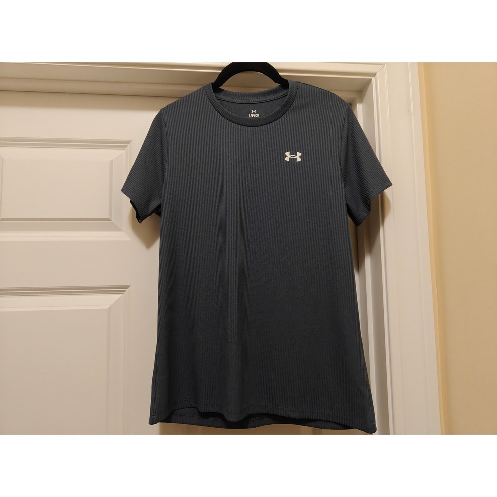 Under Armour Mens Small Gray Ribbed Short Sleeve Loose Fit Athletic T-Shirt